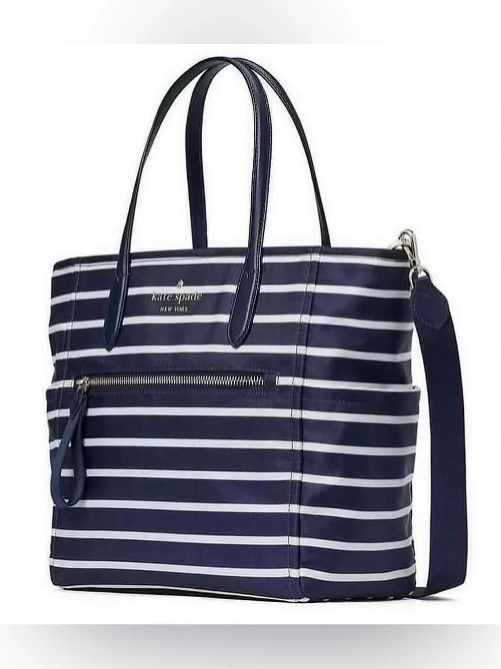 Kate Spade Chelsea Medium Satchel Navy and Cream Striped with Front Zip&Main Zip